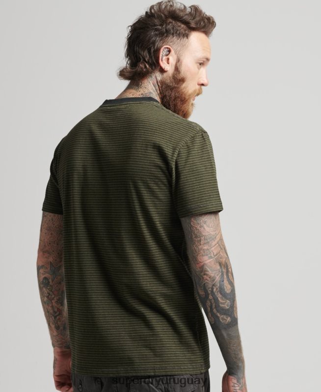 uy Superdry hombres camiseta de rayas con bolsillo de algodón orgánico verde DT2N8Z4882 ropa