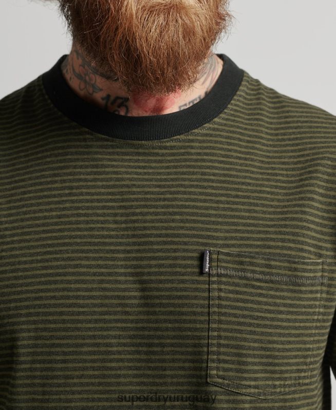 uy Superdry hombres camiseta de rayas con bolsillo de algodón orgánico verde DT2N8Z4882 ropa
