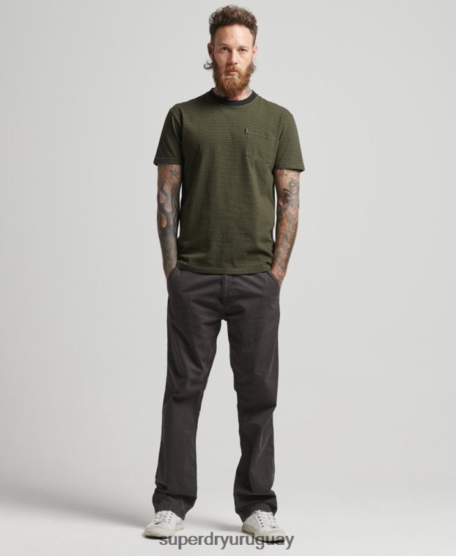 uy Superdry hombres camiseta de rayas con bolsillo de algodón orgánico verde DT2N8Z4882 ropa