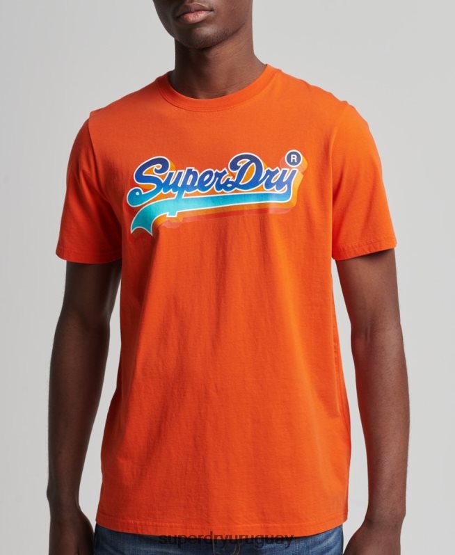 uy Superdry hombres camiseta de temporada con logo vintage naranja DT2N8Z4935 ropa