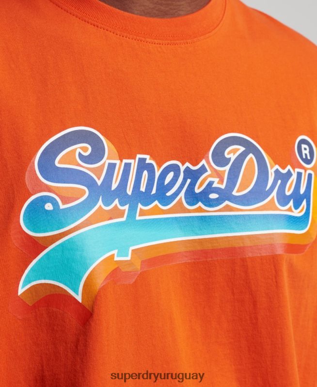 uy Superdry hombres camiseta de temporada con logo vintage naranja DT2N8Z4935 ropa