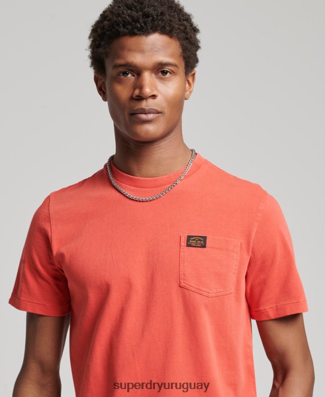 uy Superdry hombres camiseta de trabajo de algodón orgánico con bolsillo naranja DT2N8Z4930 ropa