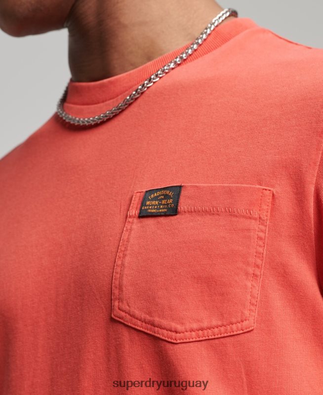 uy Superdry hombres camiseta de trabajo de algodón orgánico con bolsillo naranja DT2N8Z4930 ropa