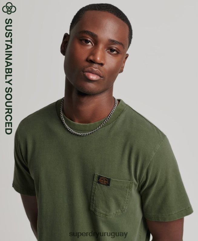 uy Superdry hombres camiseta de trabajo de algodón orgánico con bolsillo verde DT2N8Z4929 ropa