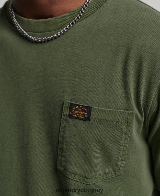 uy Superdry hombres camiseta de trabajo de algodón orgánico con bolsillo verde DT2N8Z4929 ropa