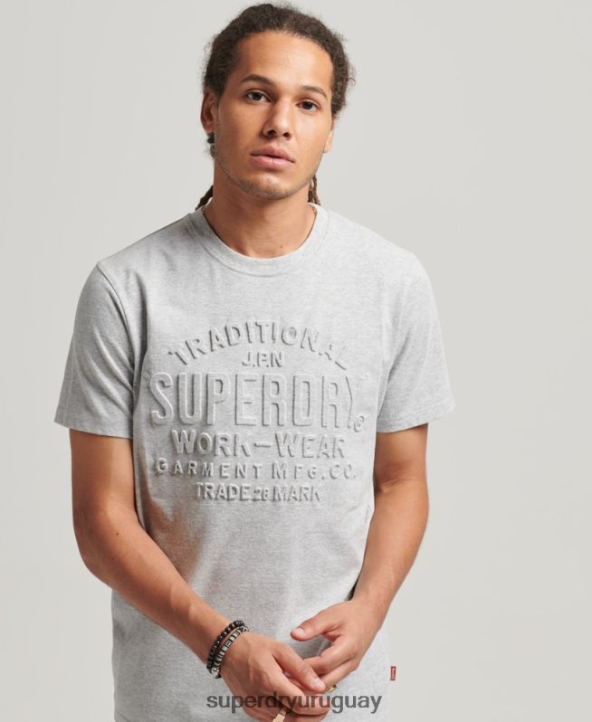 uy Superdry hombres camiseta estilo script en relieve gris DT2N8Z4855 ropa