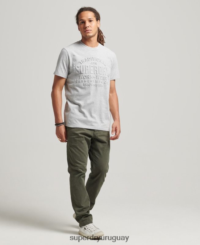 uy Superdry hombres camiseta estilo script en relieve gris DT2N8Z4855 ropa