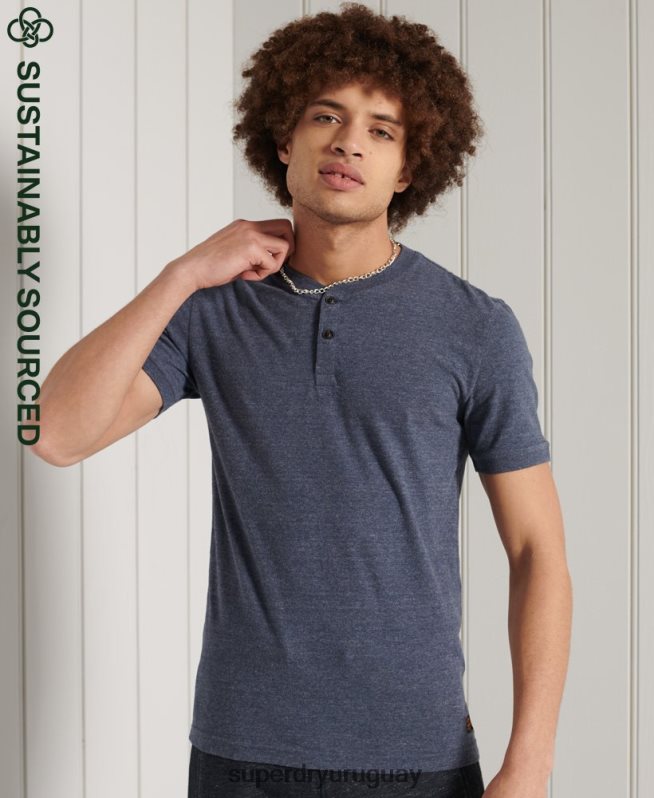 uy Superdry hombres camiseta henley de manga corta de algodón orgánico Armada DT2N8Z6491 ropa
