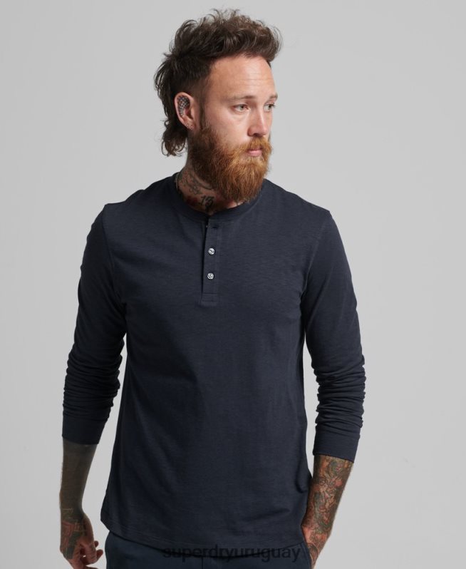 uy Superdry hombres camiseta henley de manga larga Armada DT2N8Z1513 ropa