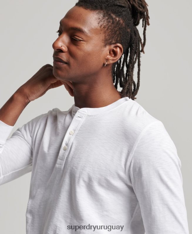 uy Superdry hombres camiseta henley de manga larga blanco DT2N8Z1498 ropa