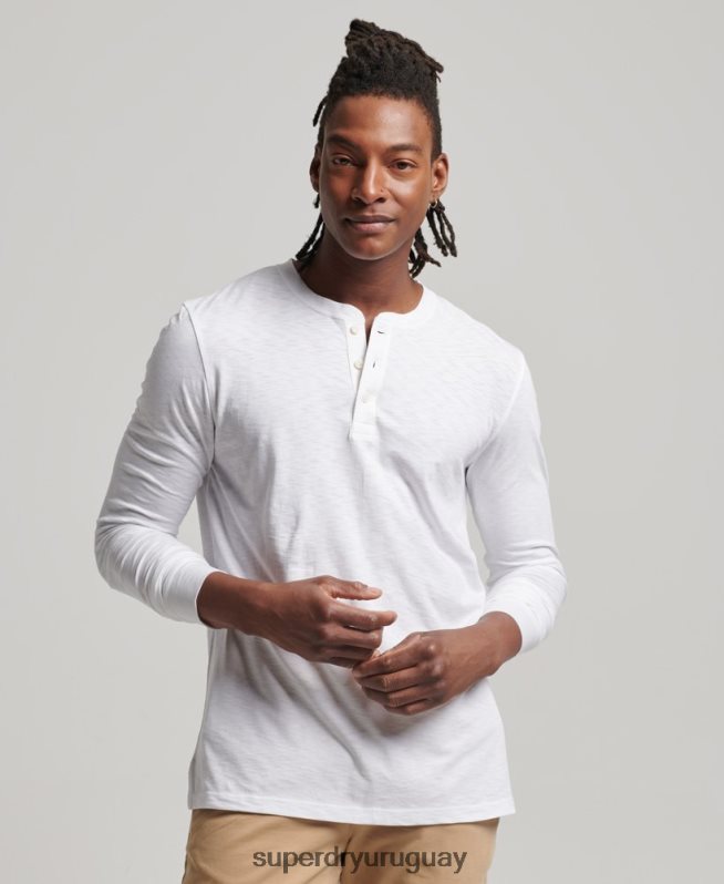 uy Superdry hombres camiseta henley de manga larga blanco DT2N8Z1498 ropa