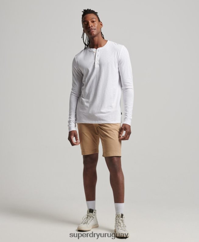 uy Superdry hombres camiseta henley de manga larga blanco DT2N8Z1498 ropa