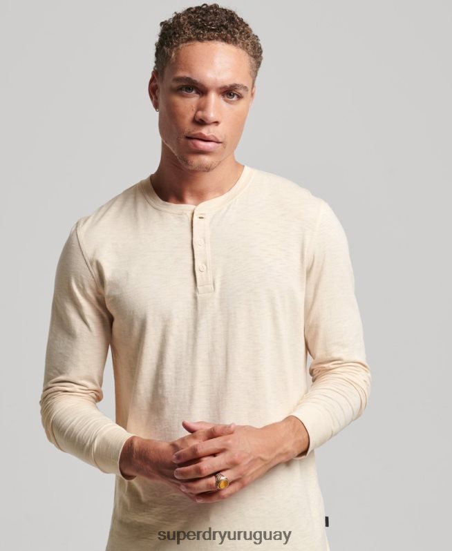uy Superdry hombres camiseta henley de manga larga crema DT2N8Z6365 ropa