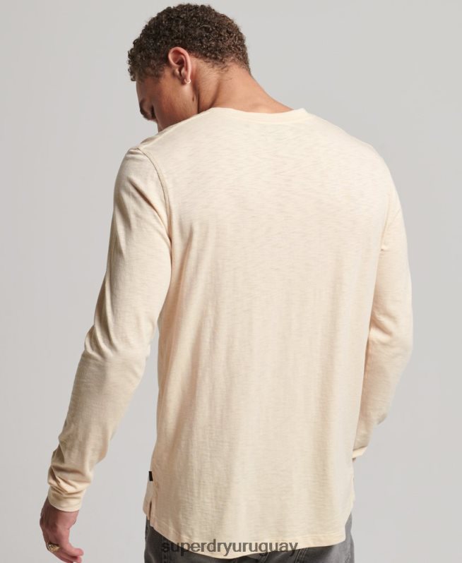 uy Superdry hombres camiseta henley de manga larga crema DT2N8Z6365 ropa