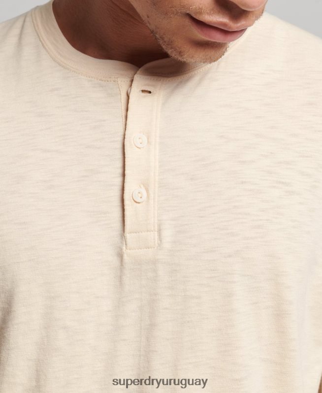 uy Superdry hombres camiseta henley de manga larga crema DT2N8Z6365 ropa