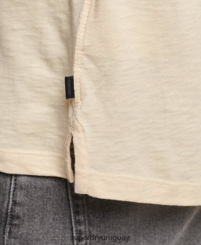 uy Superdry hombres camiseta henley de manga larga crema DT2N8Z6365 ropa