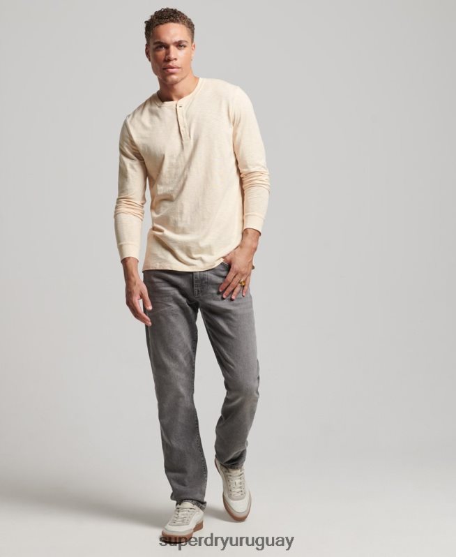 uy Superdry hombres camiseta henley de manga larga crema DT2N8Z6365 ropa