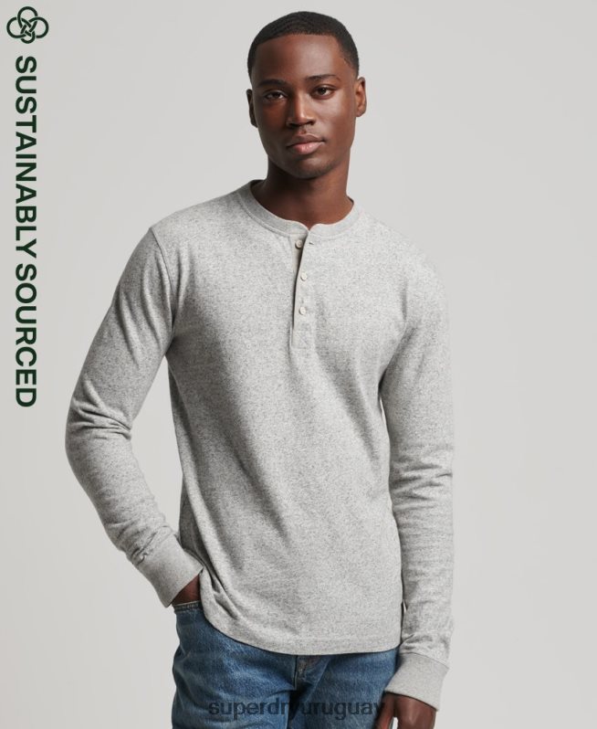 uy Superdry hombres camiseta henley de manga larga de algodón orgánico gris DT2N8Z6433 ropa