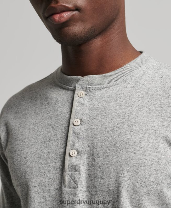 uy Superdry hombres camiseta henley de manga larga de algodón orgánico gris DT2N8Z6433 ropa