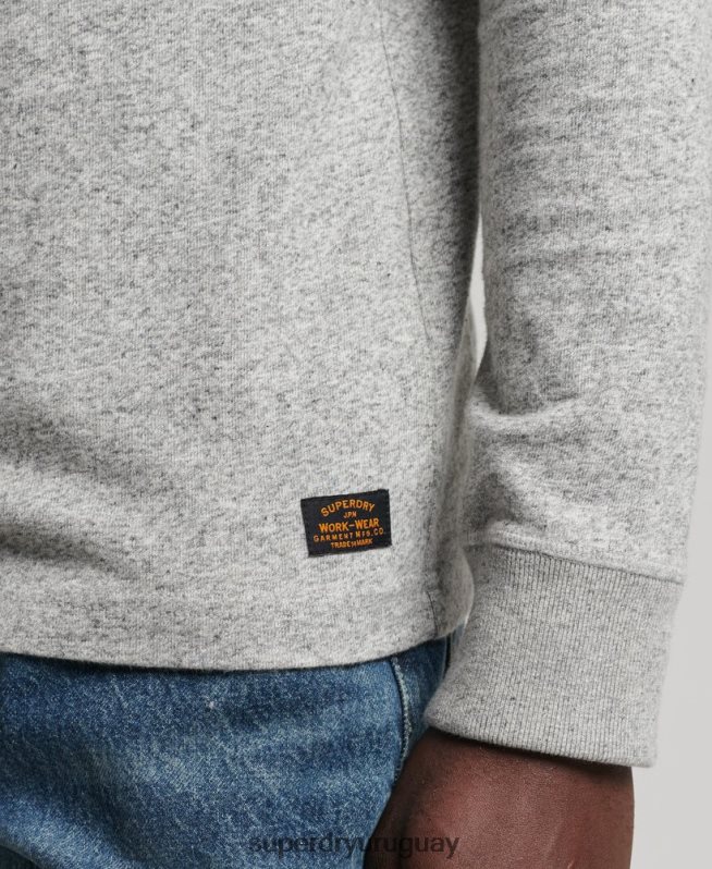 uy Superdry hombres camiseta henley de manga larga de algodón orgánico gris DT2N8Z6433 ropa