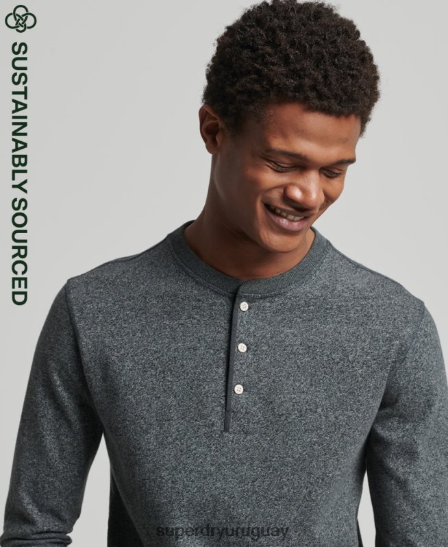uy Superdry hombres camiseta henley de manga larga de algodón orgánico gris oscuro DT2N8Z6458 ropa