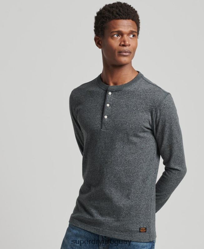 uy Superdry hombres camiseta henley de manga larga de algodón orgánico gris oscuro DT2N8Z6458 ropa