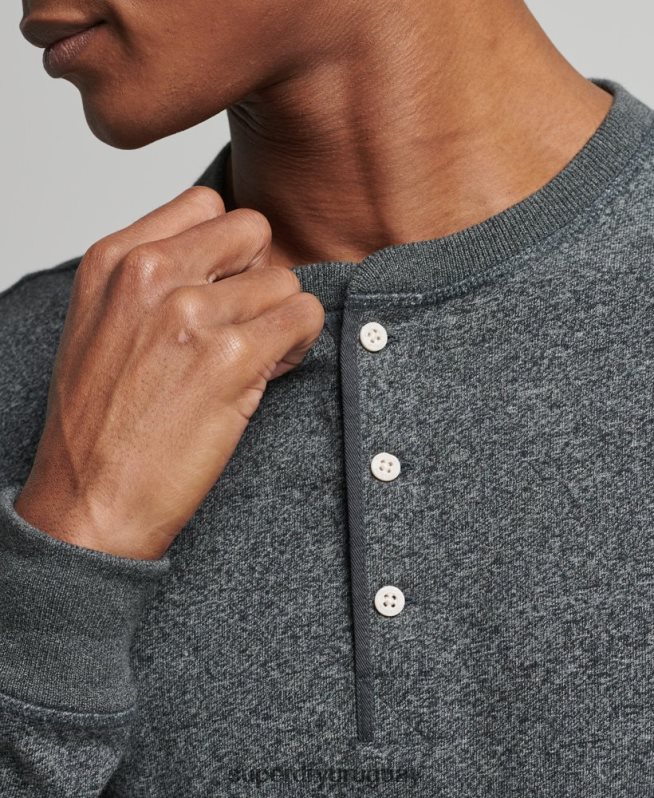 uy Superdry hombres camiseta henley de manga larga de algodón orgánico gris oscuro DT2N8Z6458 ropa