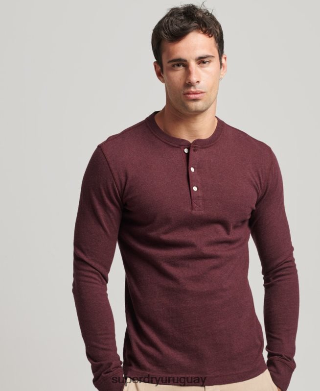 uy Superdry hombres camiseta henley de manga larga de algodón orgánico rojo DT2N8Z6362 ropa