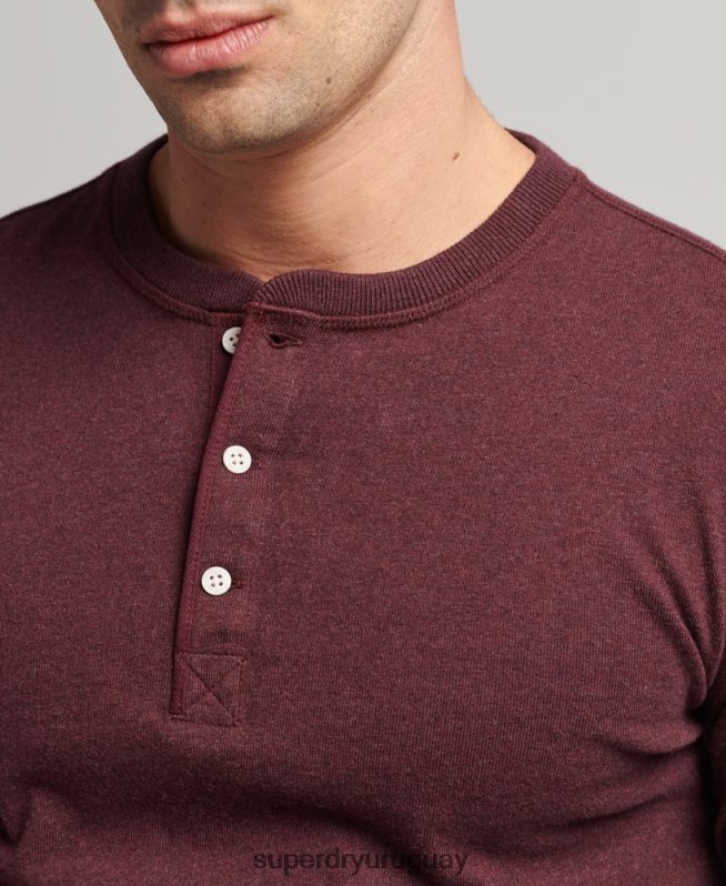 uy Superdry hombres camiseta henley de manga larga de algodón orgánico rojo DT2N8Z6362 ropa