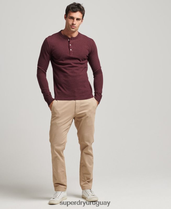 uy Superdry hombres camiseta henley de manga larga de algodón orgánico rojo DT2N8Z6362 ropa