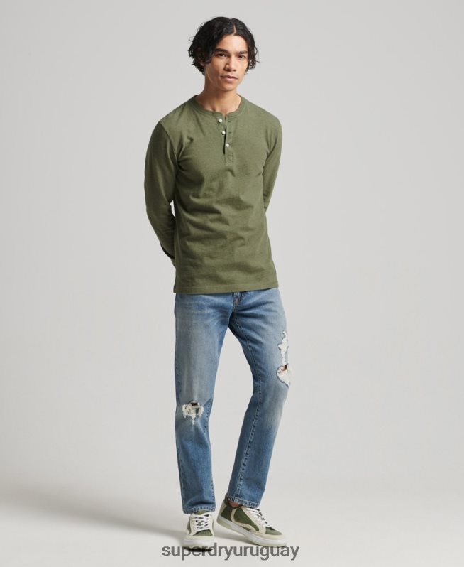 uy Superdry hombres camiseta henley de manga larga de algodón orgánico verde DT2N8Z6428 ropa