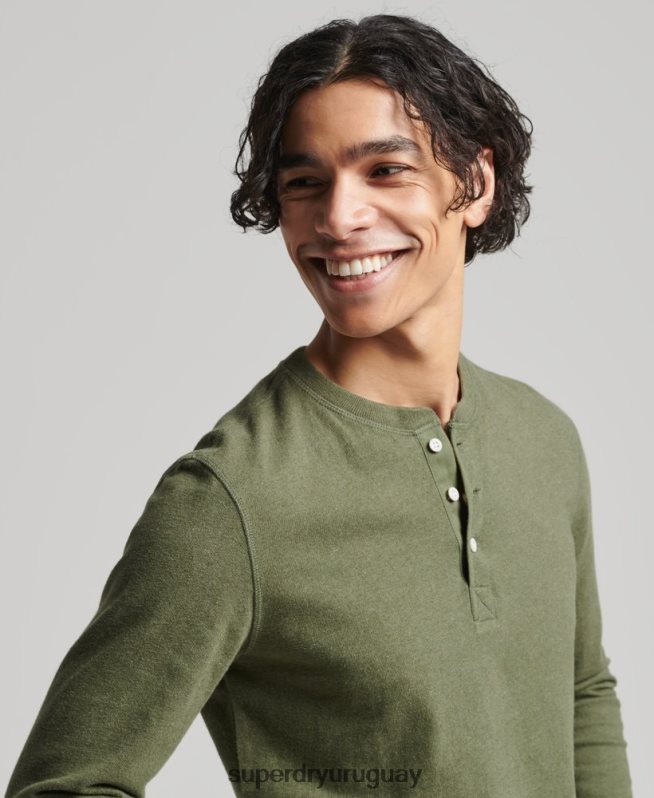 uy Superdry hombres camiseta henley de manga larga de algodón orgánico verde DT2N8Z6428 ropa