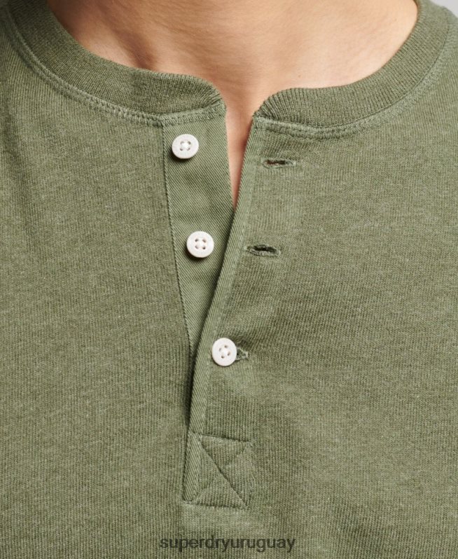 uy Superdry hombres camiseta henley de manga larga de algodón orgánico verde DT2N8Z6428 ropa