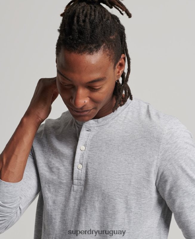 uy Superdry hombres camiseta henley de manga larga gris oscuro DT2N8Z1510 ropa