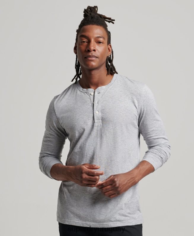 uy Superdry hombres camiseta henley de manga larga gris oscuro DT2N8Z1510 ropa