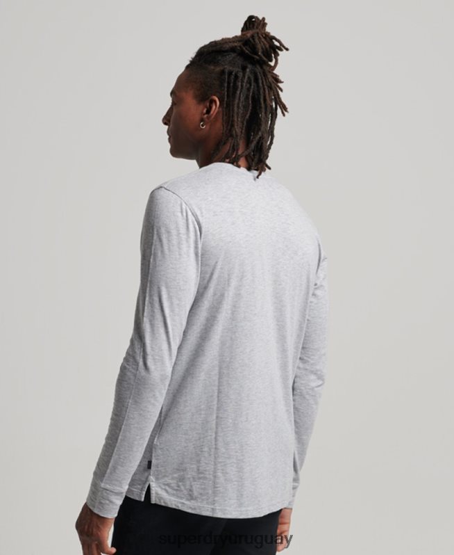 uy Superdry hombres camiseta henley de manga larga gris oscuro DT2N8Z1510 ropa