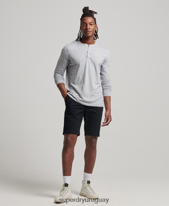 uy Superdry hombres camiseta henley de manga larga gris oscuro DT2N8Z1510 ropa