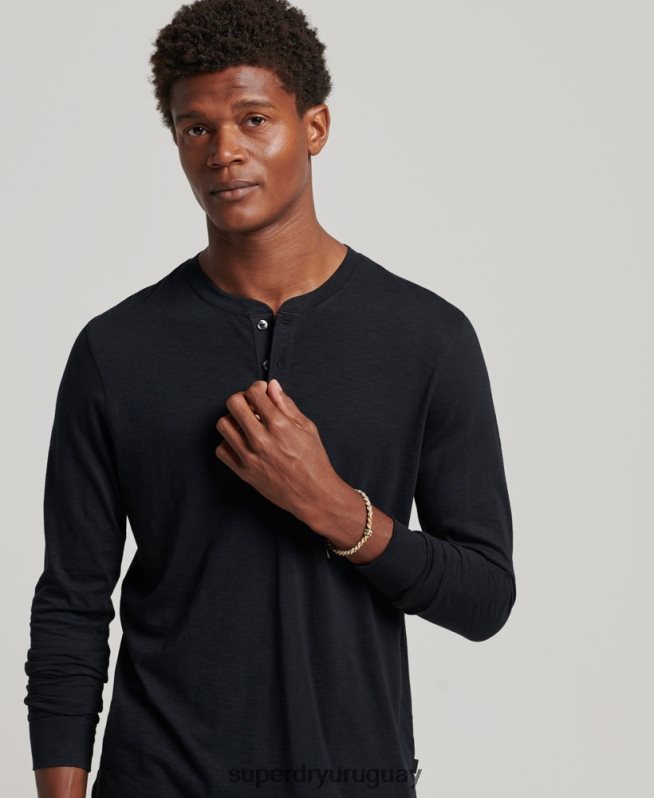 uy Superdry hombres camiseta henley de manga larga negro DT2N8Z1514 ropa