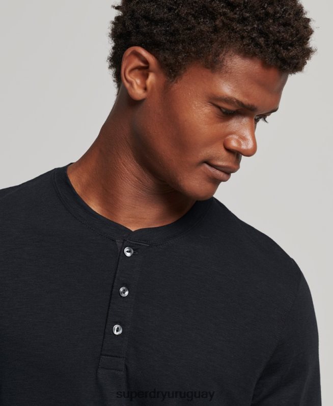 uy Superdry hombres camiseta henley de manga larga negro DT2N8Z1514 ropa
