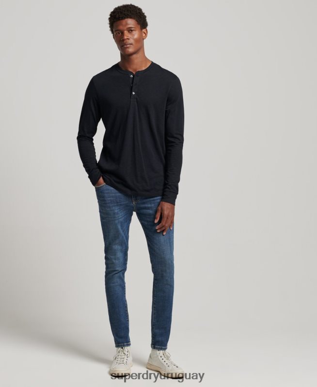 uy Superdry hombres camiseta henley de manga larga negro DT2N8Z1514 ropa