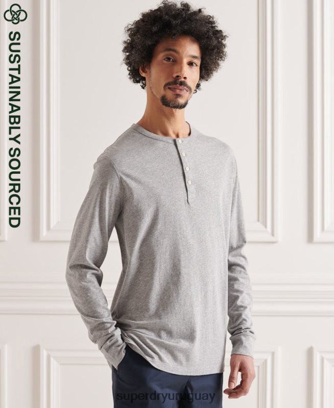 uy Superdry hombres camiseta henley esencial ligera de algodón orgánico gris claro DT2N8Z6424 ropa