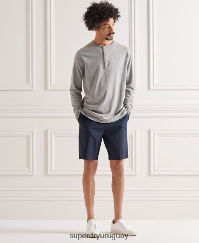 uy Superdry hombres camiseta henley esencial ligera de algodón orgánico gris claro DT2N8Z6424 ropa