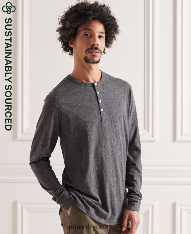 uy Superdry hombres camiseta henley esencial ligera de algodón orgánico gris oscuro DT2N8Z6421 ropa