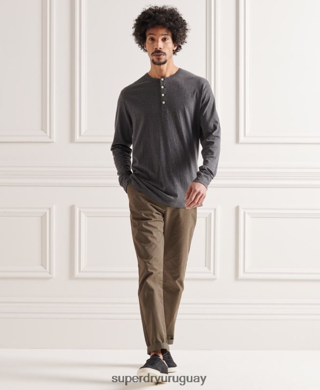 uy Superdry hombres camiseta henley esencial ligera de algodón orgánico gris oscuro DT2N8Z6421 ropa