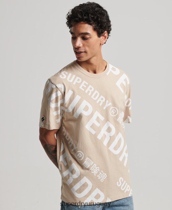 uy Superdry hombres camiseta holgada con logo estampado beige DT2N8Z4821 ropa