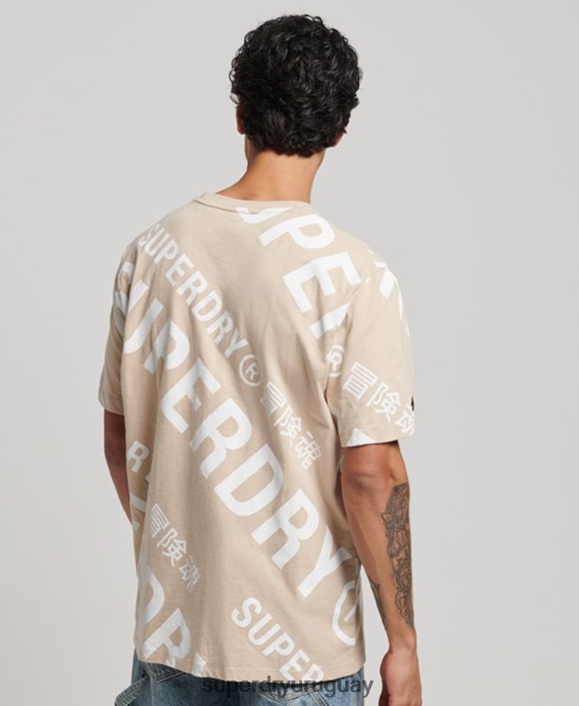 uy Superdry hombres camiseta holgada con logo estampado beige DT2N8Z4821 ropa