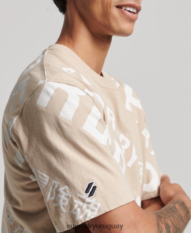 uy Superdry hombres camiseta holgada con logo estampado beige DT2N8Z4821 ropa