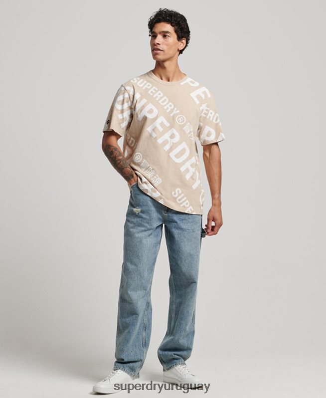 uy Superdry hombres camiseta holgada con logo estampado beige DT2N8Z4821 ropa