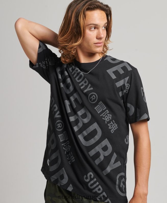 uy Superdry hombres camiseta holgada con logo estampado negro DT2N8Z4973 ropa