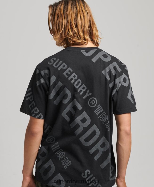 uy Superdry hombres camiseta holgada con logo estampado negro DT2N8Z4973 ropa